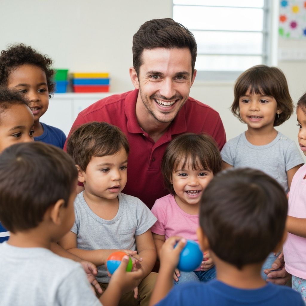 Professora com crianças no Centro Infantil 3emes